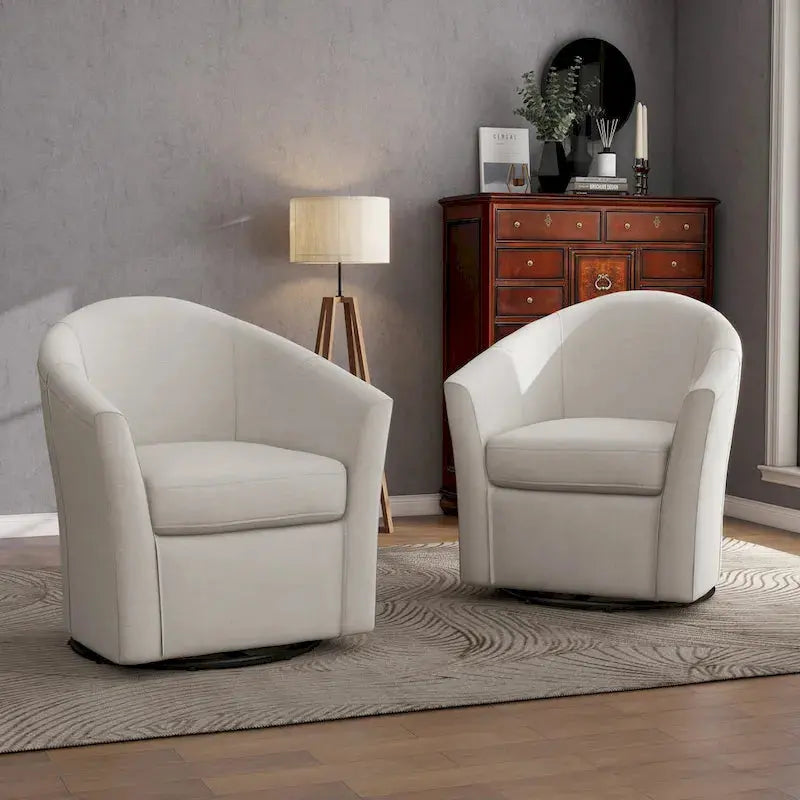Set Of 2 Modern Swivel Barrel Chairs With 360-Degree Rotation