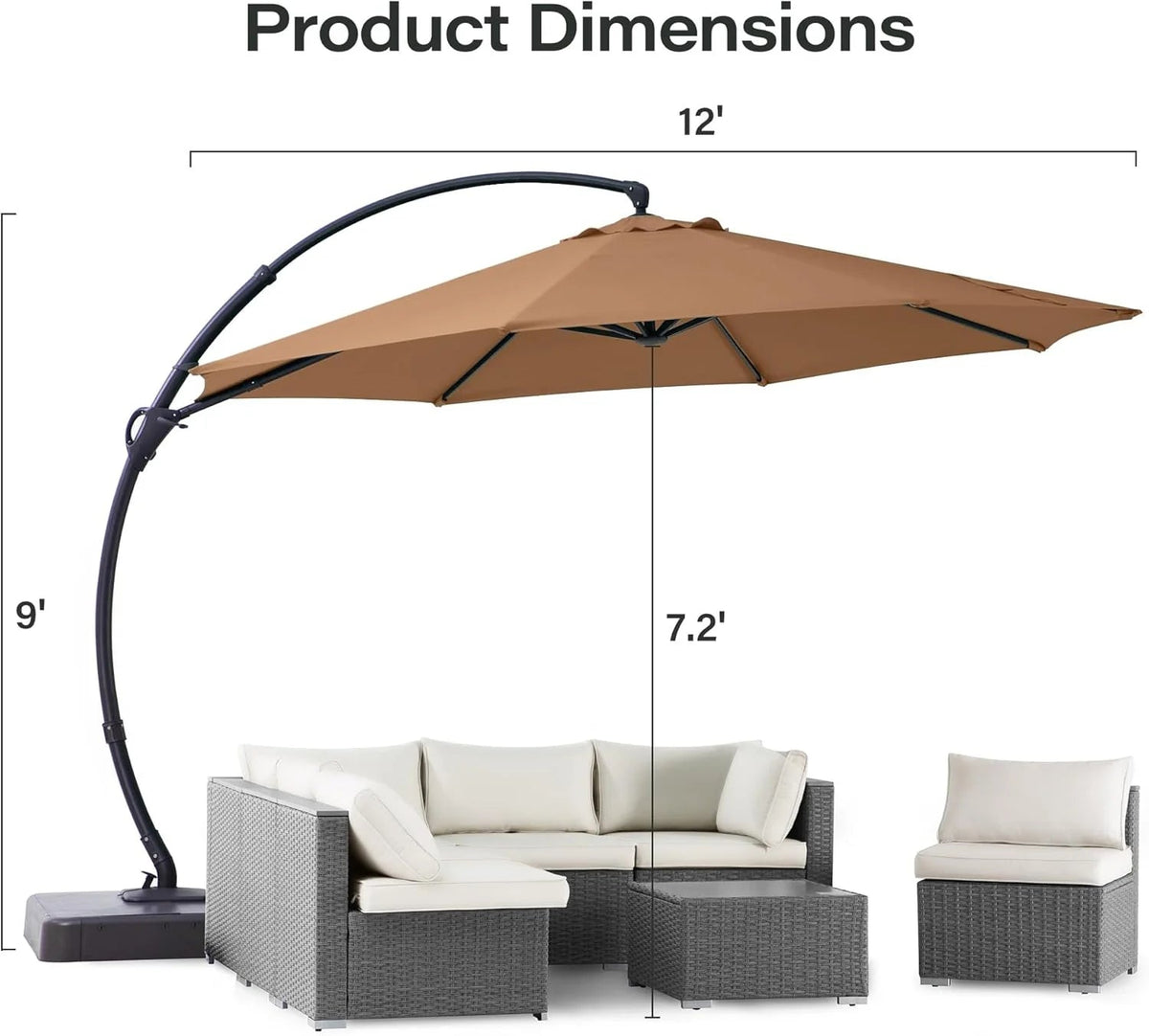 LAUSAINT HOME 11 FT Beige Curvy Cantilever Patio Umbrella With Base
