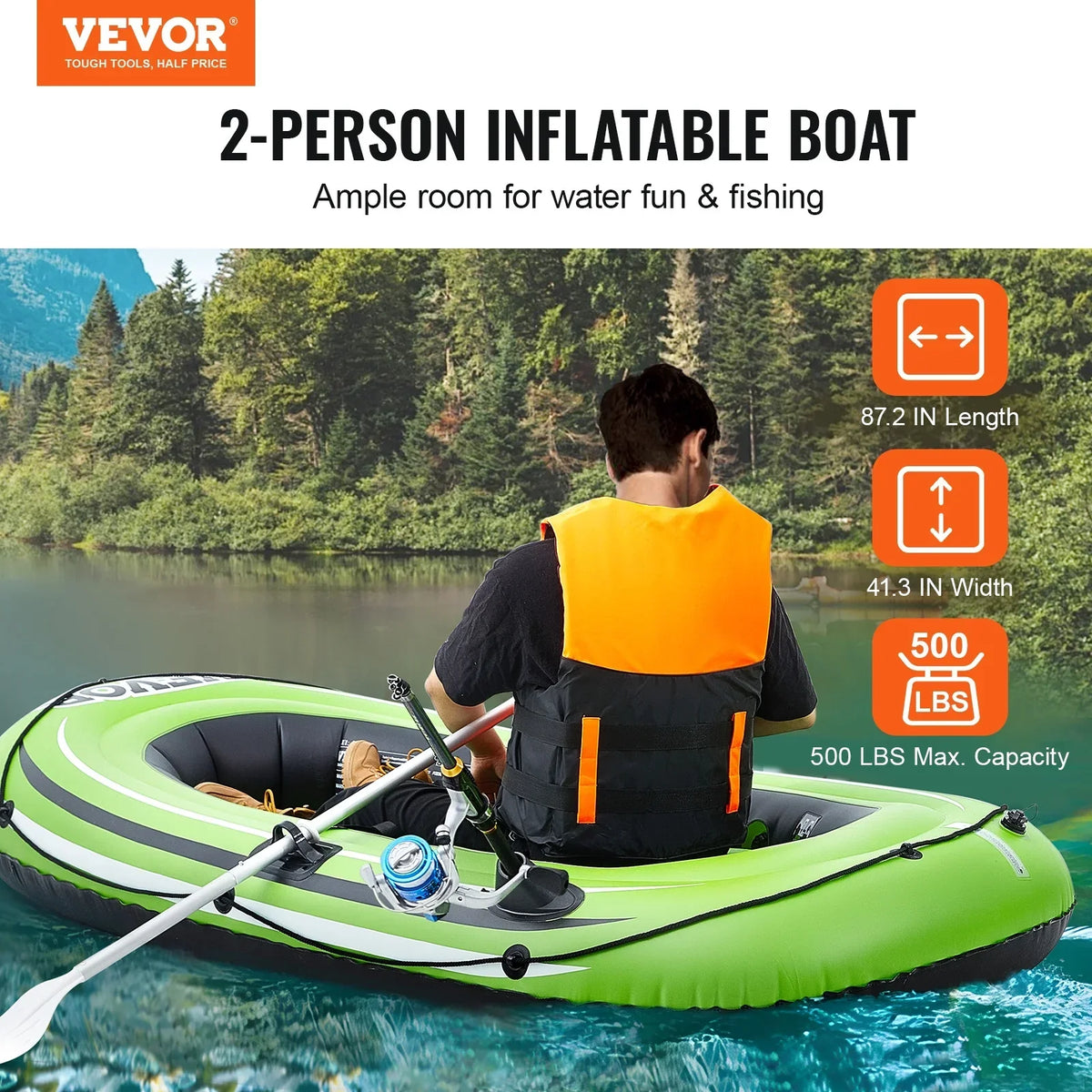 SKYSHALO 2-Person PVC Inflatable Boat With Aluminum Oars And High-Output Pump