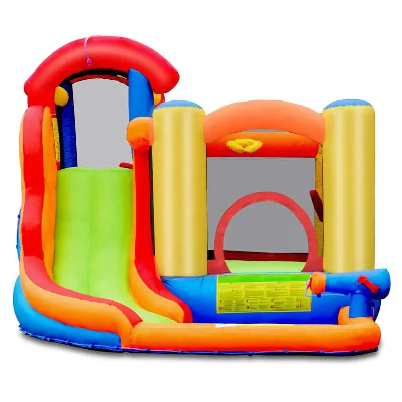 6-In-1 Inflatable Water Play Center With Slide, Trampoline Deck And 740W Air Blower