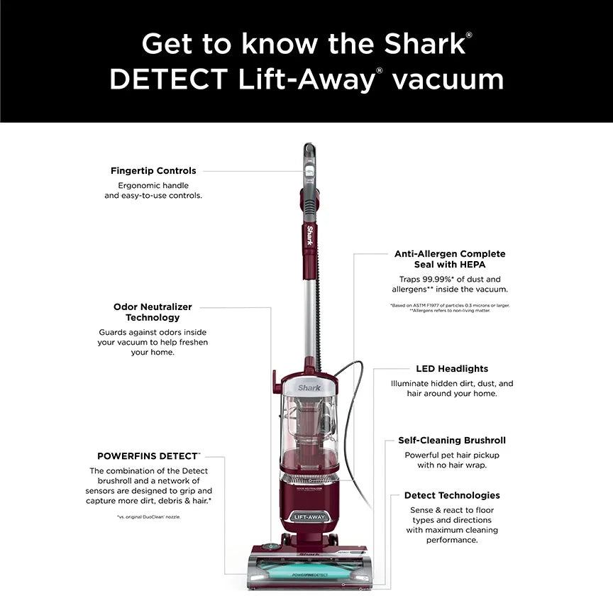 Shark Detect Lift-Away ADV Corded Upright Vacuum With PowerFins Detect And Odor Neutralizer - LA492, Burgundy