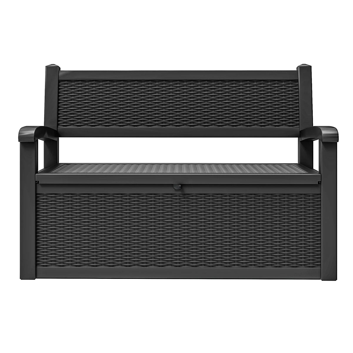 ModFusion 70-Gallon Outdoor Resin Storage Bench With Rattan Backrest, Black - C