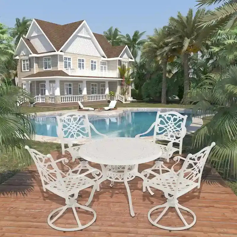Cast Aluminum 5-Piece Patio Dining Set With 360-Degree Swivel Chairs