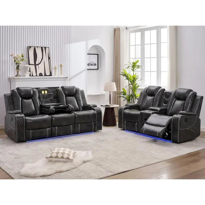 Power Reclining Living Room Sofa, 3 Seats, Faux Leather, 82 Inches Wide - Dual Recliners