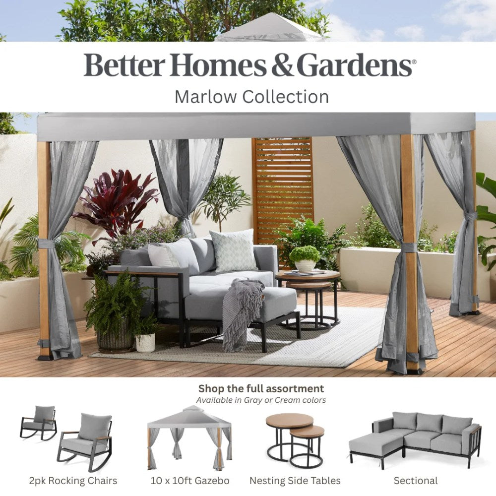 Better Homes & Gardens Marlow Outdoor Patio Rocking Chairs 2 Pack Black Frame Gray Cushion