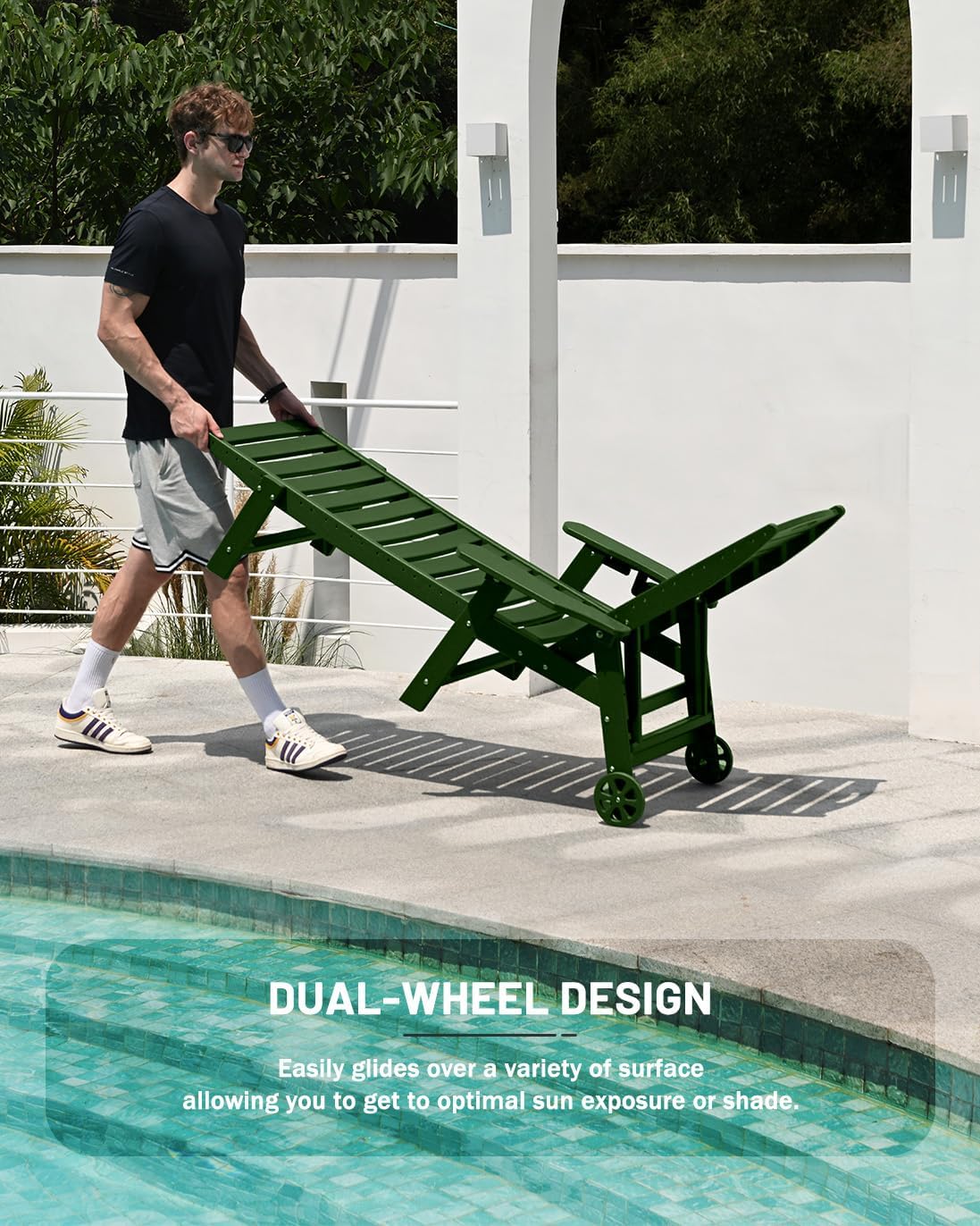 SUUNYN HDPE 6-Position Outdoor Chaise Lounge Chair With Wheels And Cup Holder - Teak