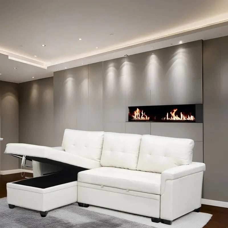 Reversible L-Shaped Sectional Sleeper Sofa With Storage Chaise And Pull-Out Bed