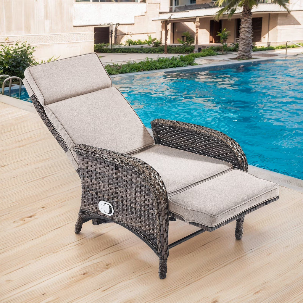 OPOHORO Outdoor Recliner Chair With Cushion, Beige, 1-Pc