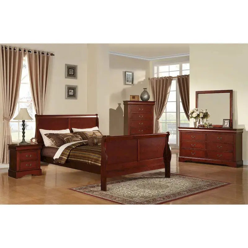 Louis Philippe III Dresser, Cherry Brown, 6 Drawers, 60 Inches Long x 18 Inches Wide x 34 Inches High