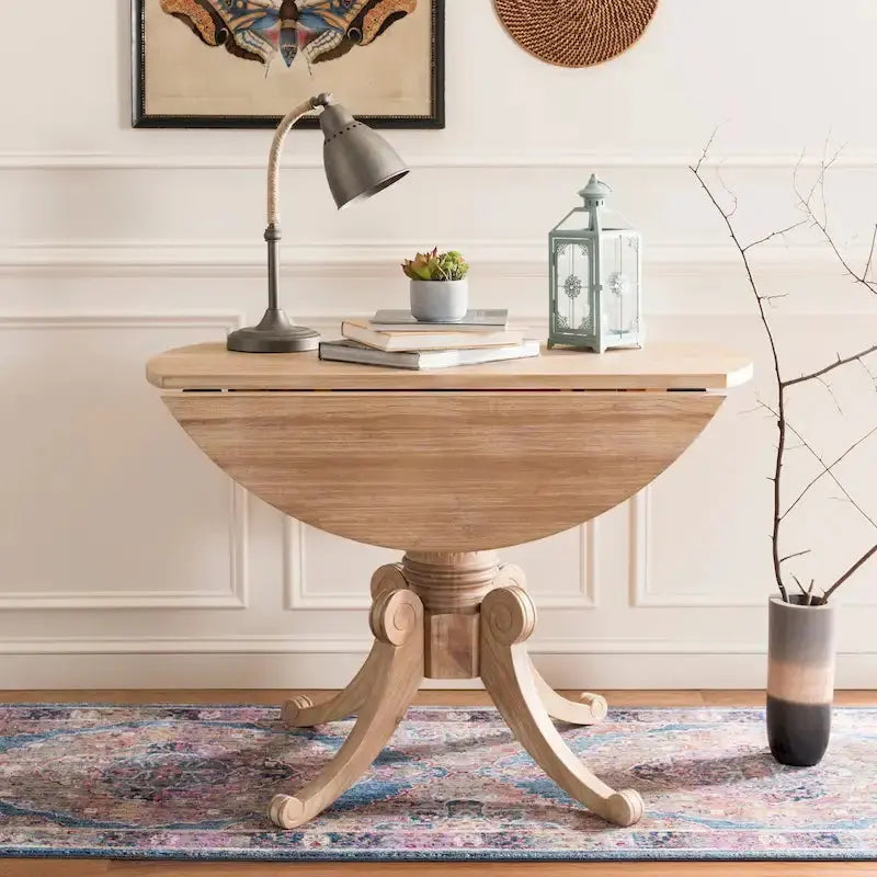 SAFAVIEH Jeane Drop-Leaf Dining Table, Antique White, 43 Inch Square Design