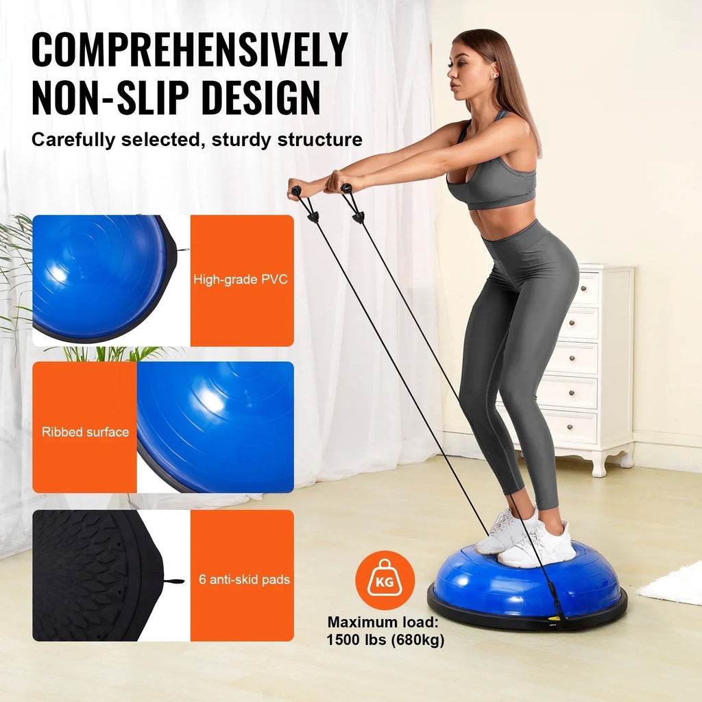 SKYSHALO 26 Inch Half Fitness Balance Ball Trainer With 2 Resistance Bands