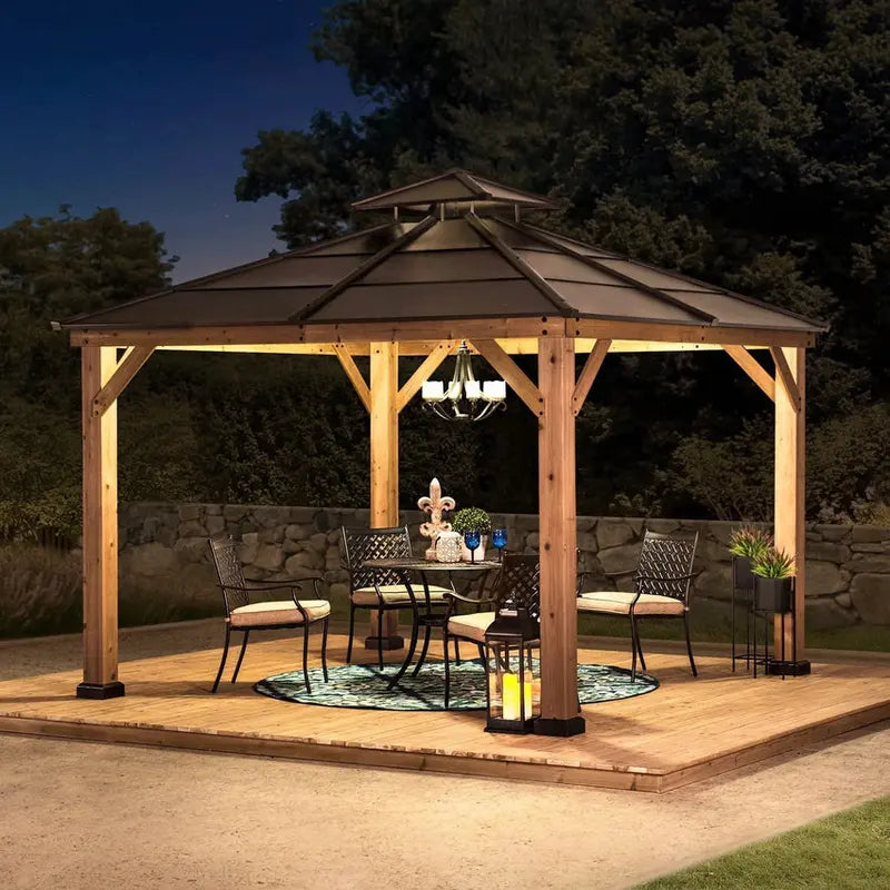 Sunjoy 10x10 ft Cedar Gazebo With Steel Two-Tier Hip Roof - A102008500