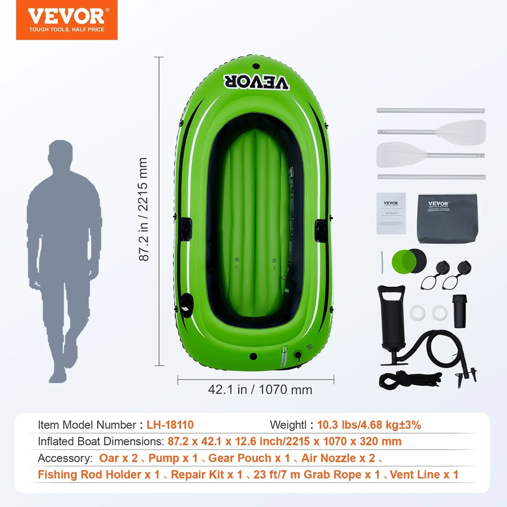 SKYSHALO 2-Person PVC Inflatable Boat With Aluminum Oars And High-Output Pump