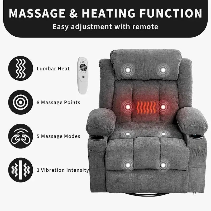Massage And Heat Rocking Recliner Chair With Cup Holder And Side Pockets