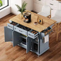 Rubberwood Rolling Kitchen Island Cart, 54.1L x 29.5W x 35.9H, 4 Doors, 3 Drawers