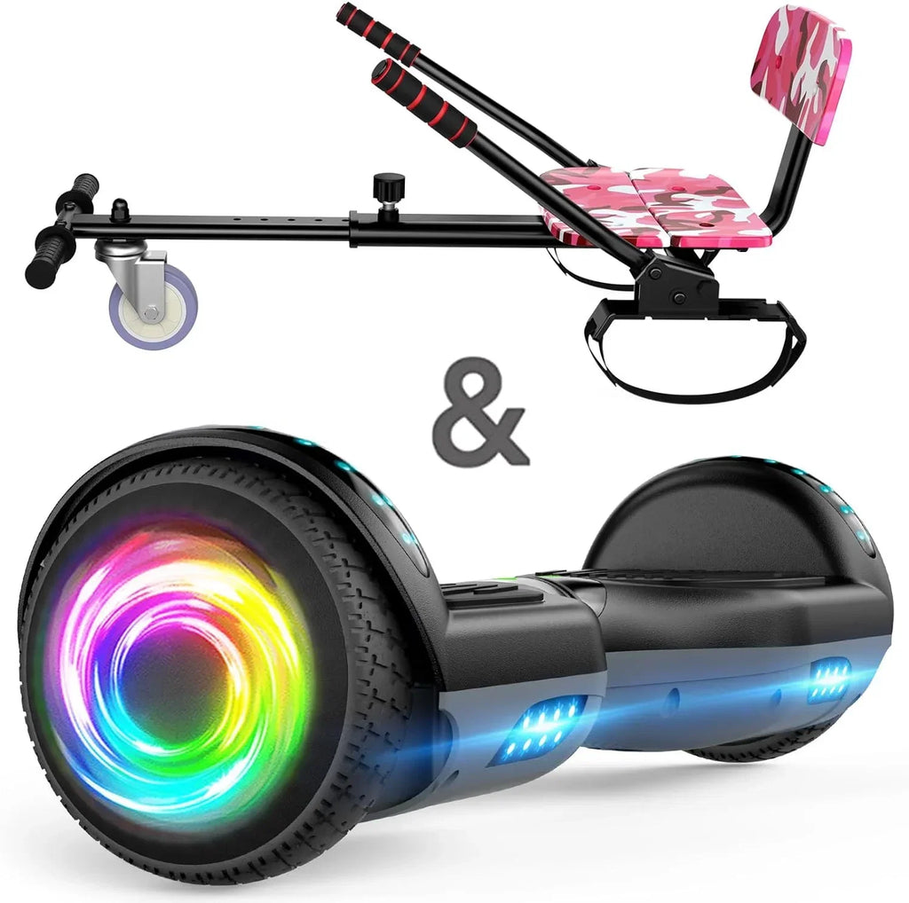 SISIGAD Electric Hoverboard And Kart Combo With 6.5 Inch Wheels And LED Lights