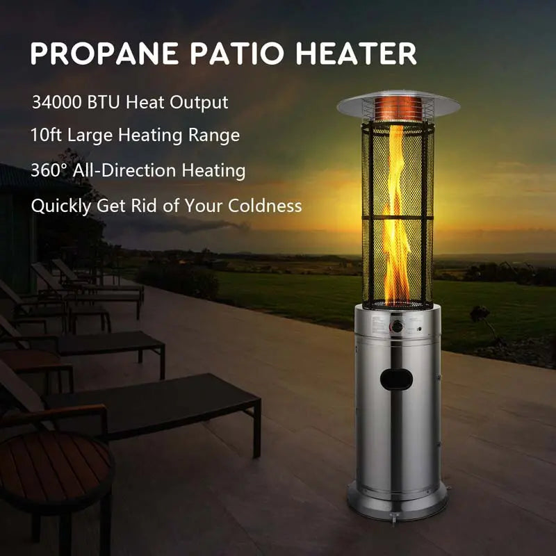 Propane Patio Heater, 41,000 BTU, Stainless Steel, 6 Ft