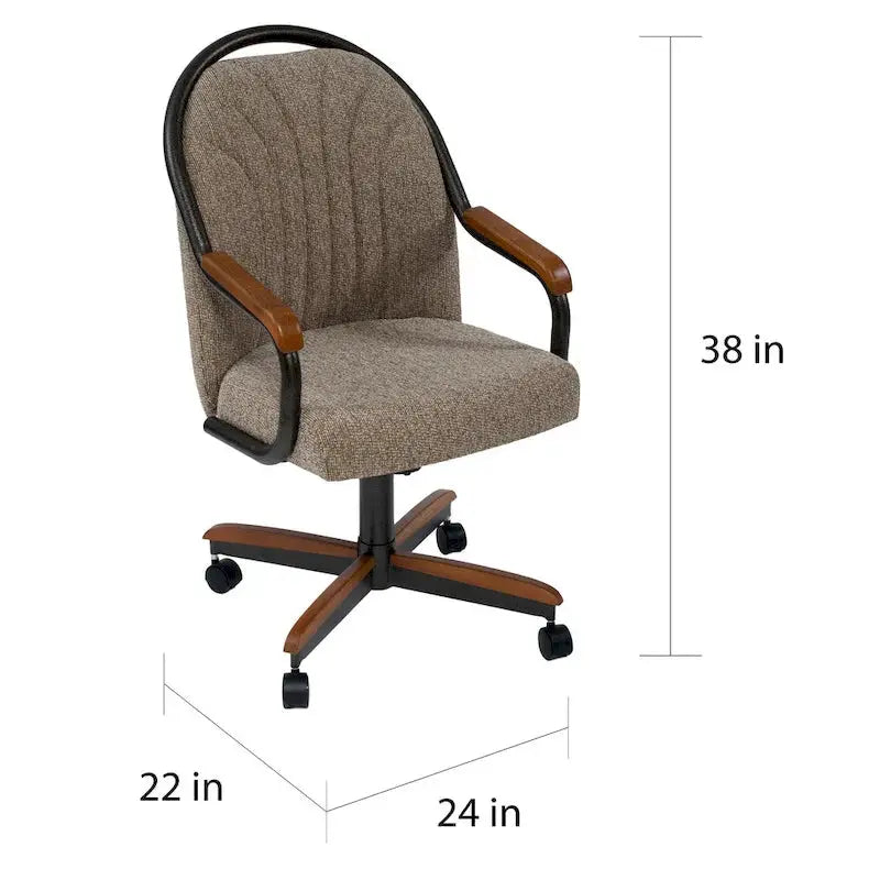 Casual Dining Swivel-Tilt Rolling Chair With Brown Fabric Upholstery