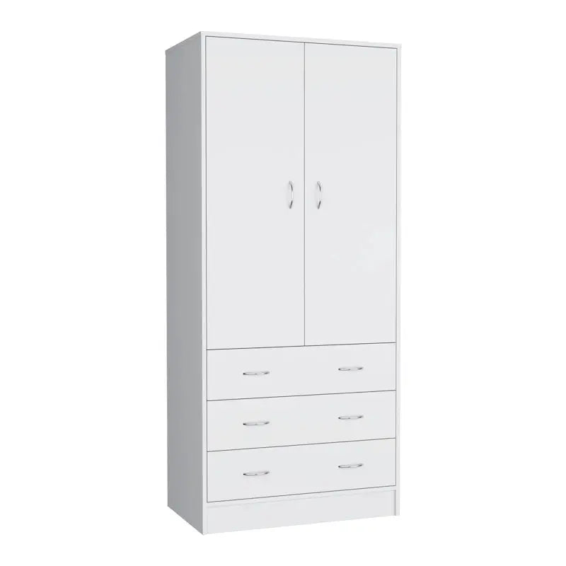 Devali Blue Double-Door Armoire Wardrobe Cabinet With Hanging Rod And Three Drawers - 19-Inch Wide