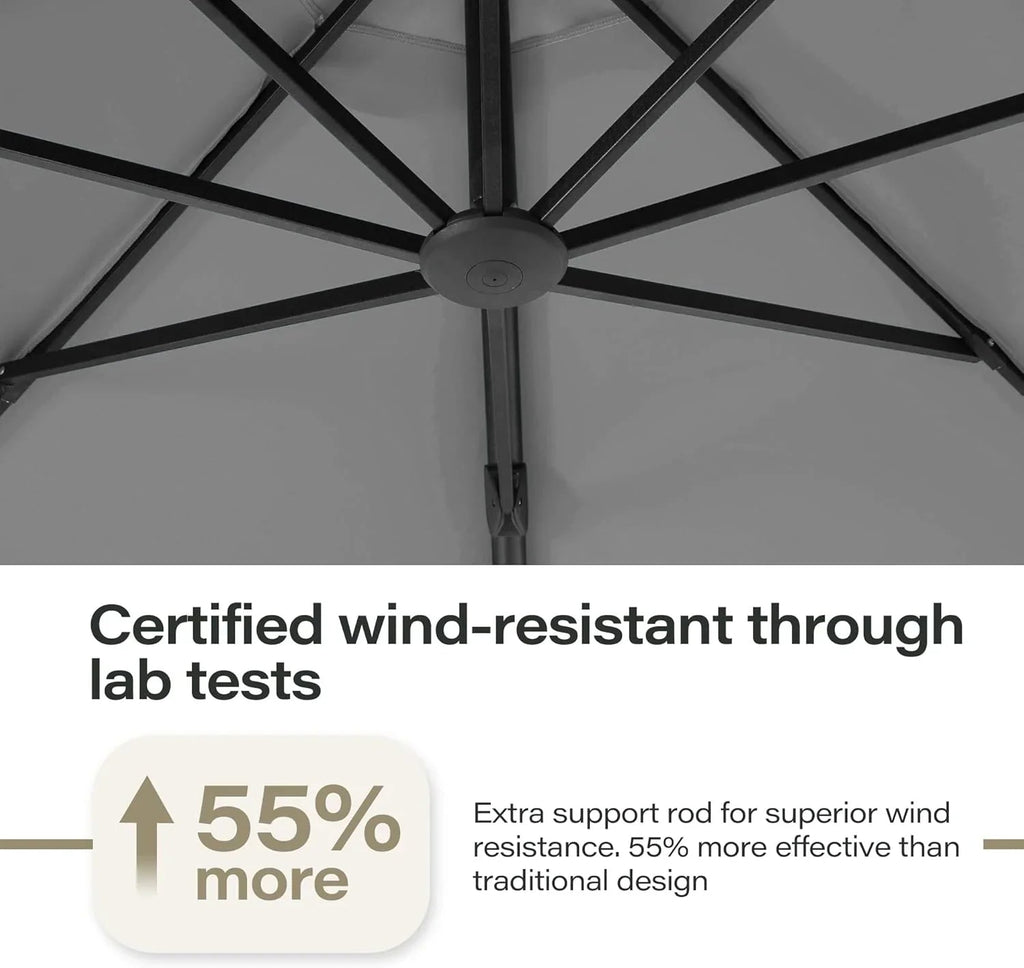 LAUSAINT HOME 11 FT Beige Curvy Cantilever Patio Umbrella With Base