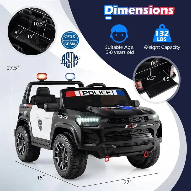 Chevrolet Kids' 24V 2-Seater Police Ride-On Car, Black - 4WD