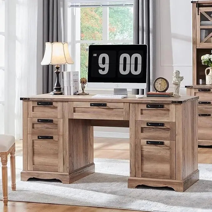 Farmhouse Executive Computer Desk 60-Inch Solid Wood