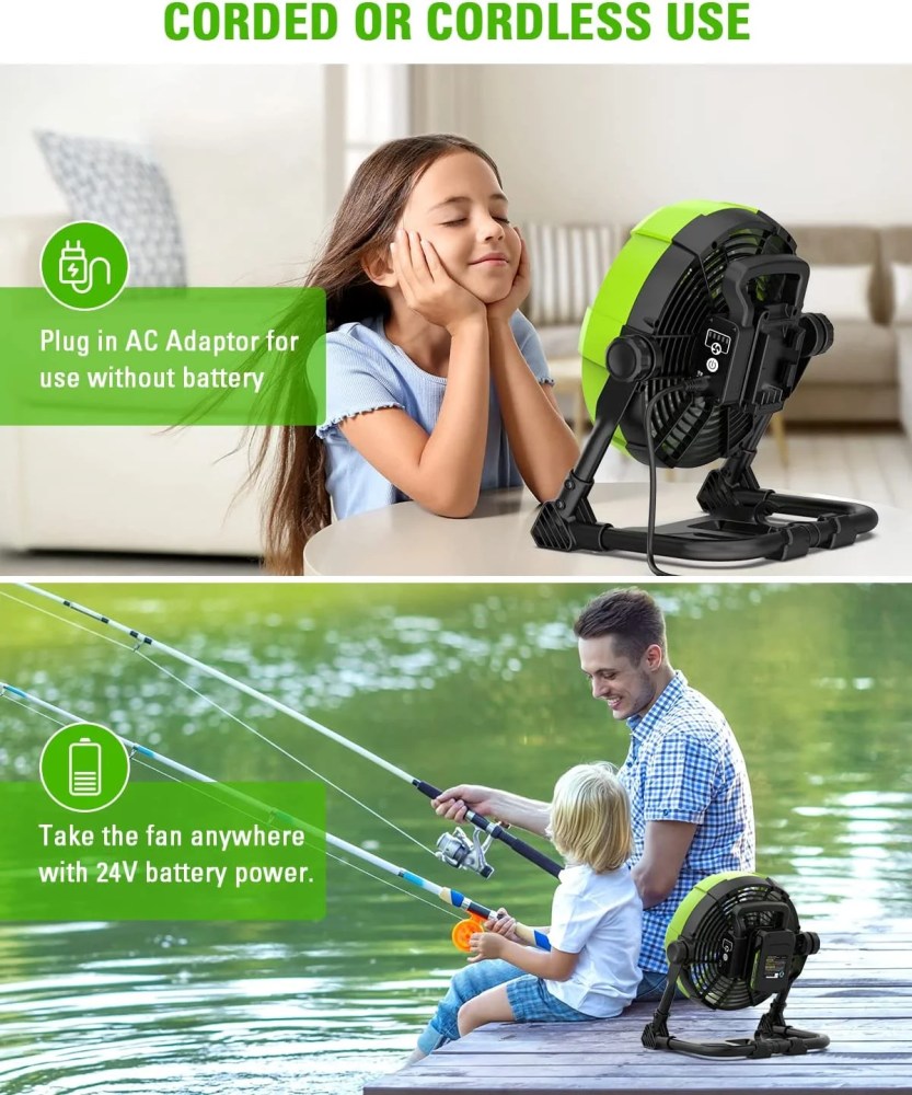 Greenworks 24V 10in 5-Speed Fan 500 CFM With 2.0Ah USB Battery And Charger