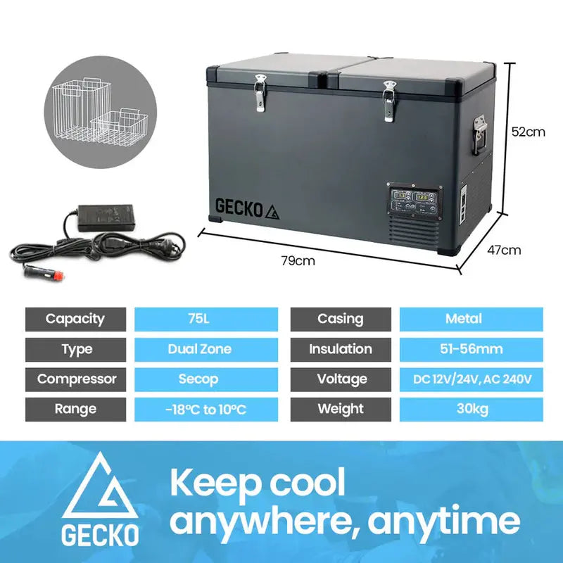 Gecko 75L Dual-Zone Portable Fridge Freezer - GK-FT7