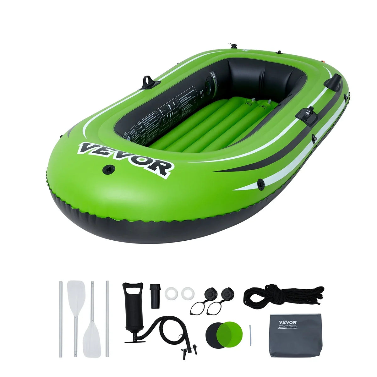 SKYSHALO 2-Person PVC Inflatable Boat With Aluminum Oars And High-Output Pump