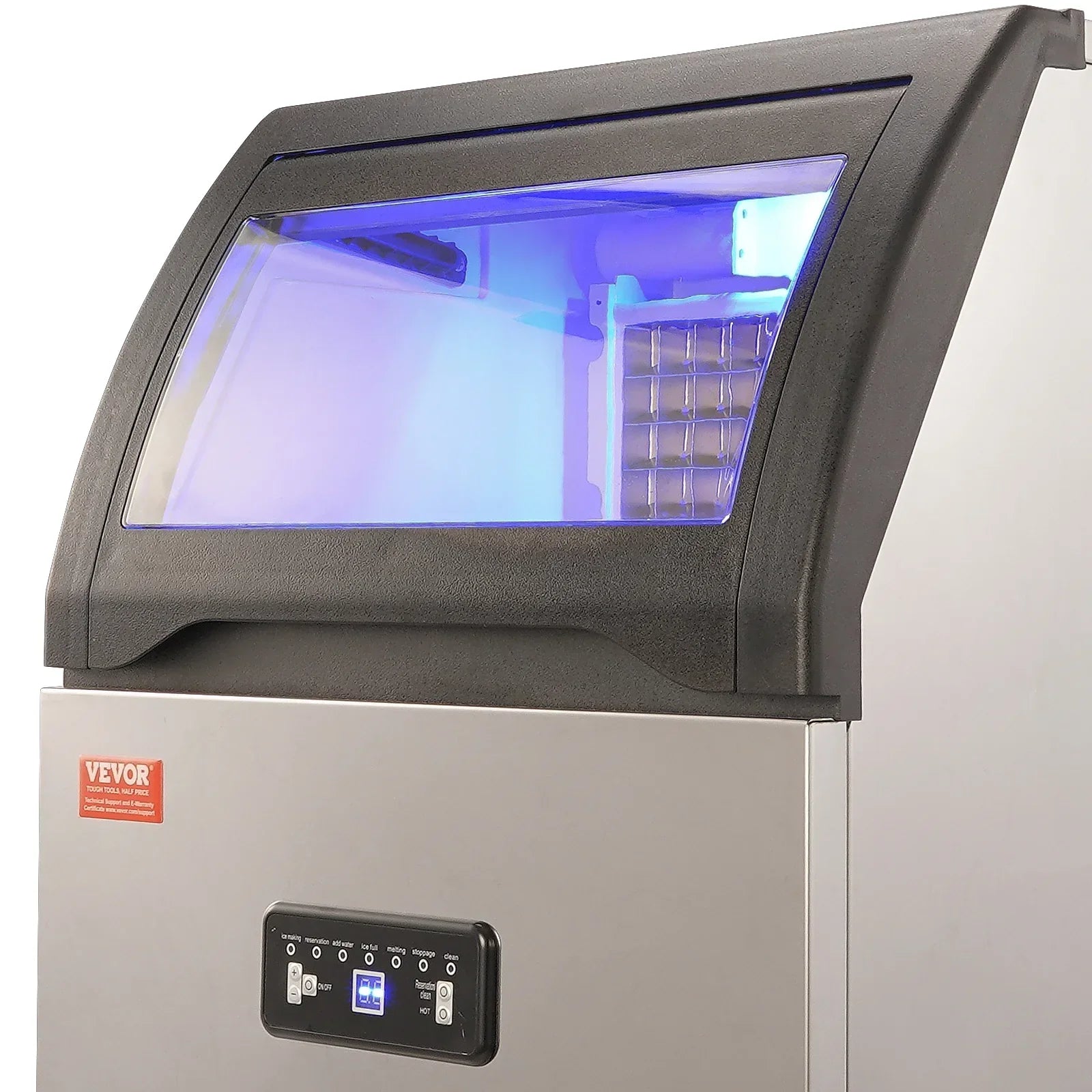 SKYSHALO Commercial Ice Maker, 110V, 110 Lbs/24h, 24 Lbs Bin, Stainless Steel