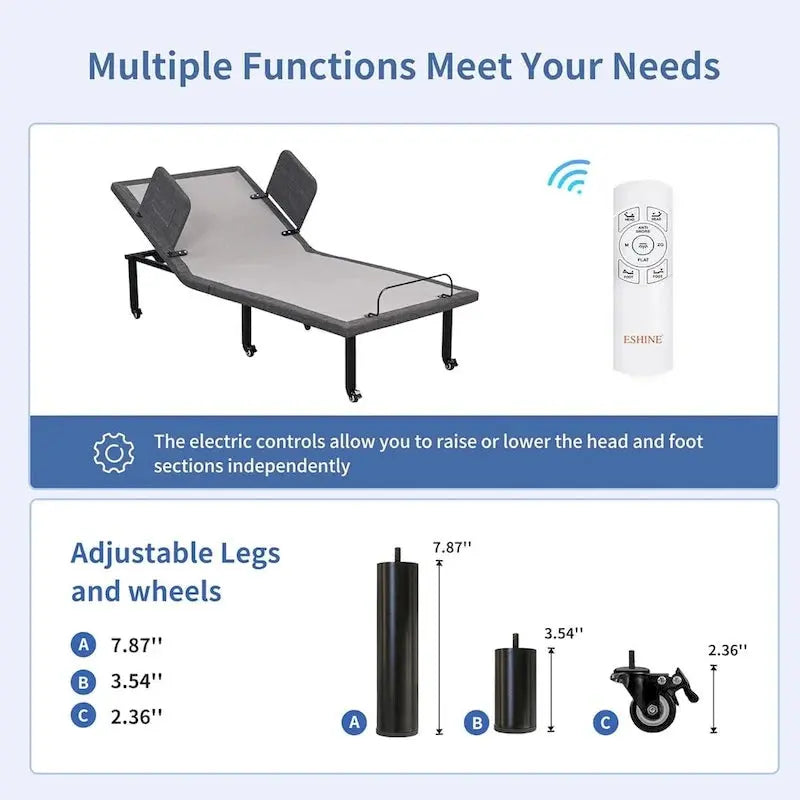ESHINE Adjustable Power Base Bed Frame With Wireless Remote - Twin/Twin-XL