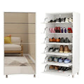 Mirror-Front Shoe Cabinet With Six Flip-Down Drawers And Four Metal Legs