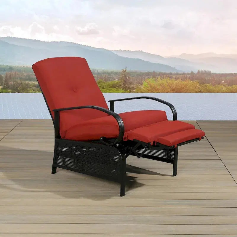 Adjustable Outdoor Reclining Lounge Chair With Cushions, 38 in D x 26.5 in W x 38.5 in H
