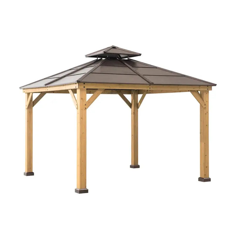 Sunjoy 10x10 ft Cedar Gazebo With Steel Two-Tier Hip Roof - A102008500