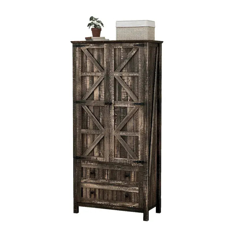 Farmhouse Kitchen Pantry Cabinet With 2 Drawers And Adjustable Shelves - 64in Tall