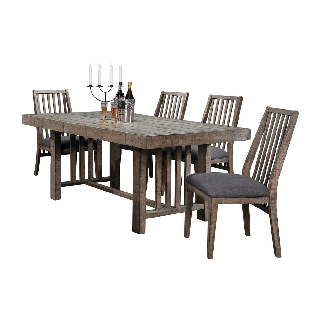 Wooden Side Chairs 2pc Set With Padded Gray Fabric Seats - Rustic Design