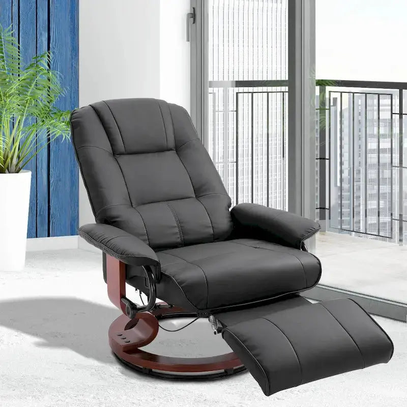 HomCom Manual Swivel Recliner Chair With Extendable Footrest - Faux Leather