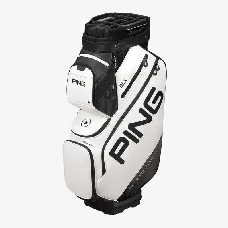 PING DLX Cart Bag, White, 15-Way Top, 15 Pockets - DLX