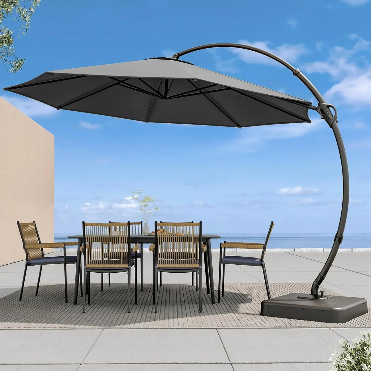 LAUSAINT HOME 11 FT Beige Curvy Cantilever Patio Umbrella With Base