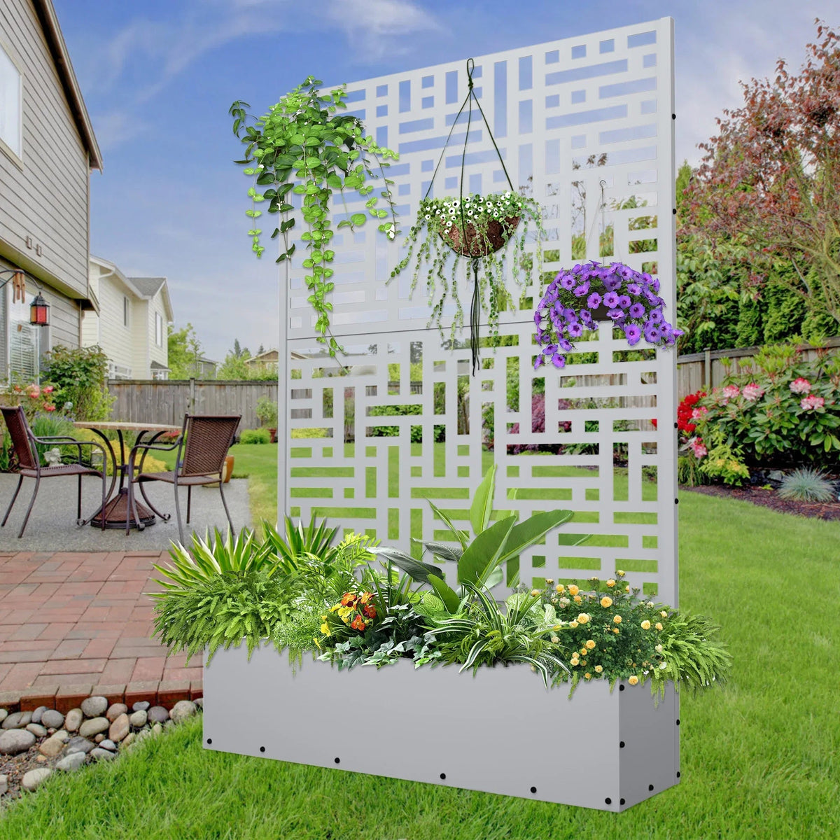 FOOWIN 71 in H Metal Trellis Planter Raised Garden Bed With Drainage Hole, Black