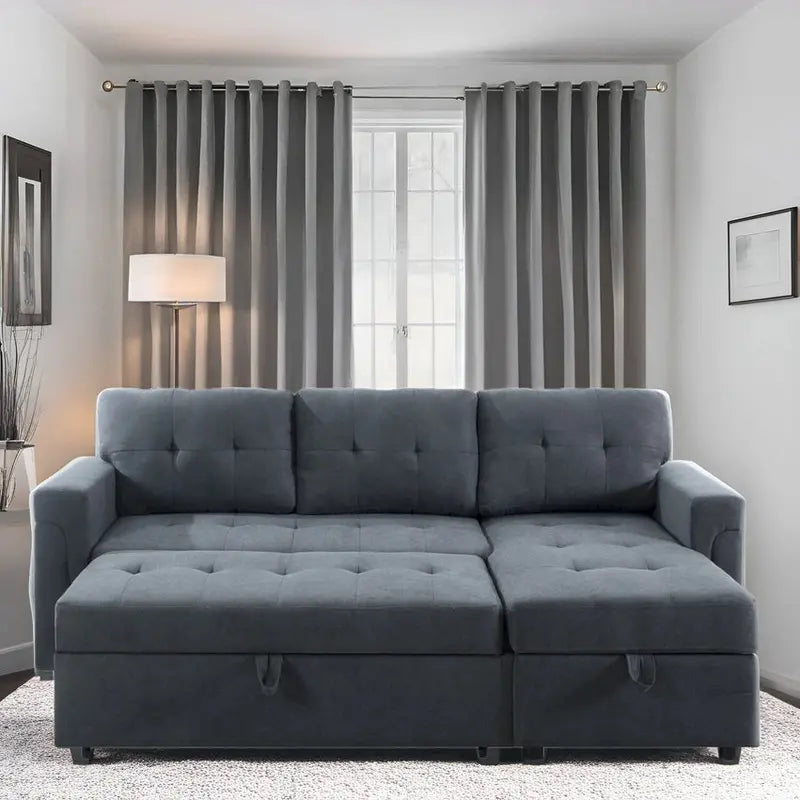 Reversible L-Shaped Sectional Sleeper Sofa With Storage Chaise And Pull-Out Bed