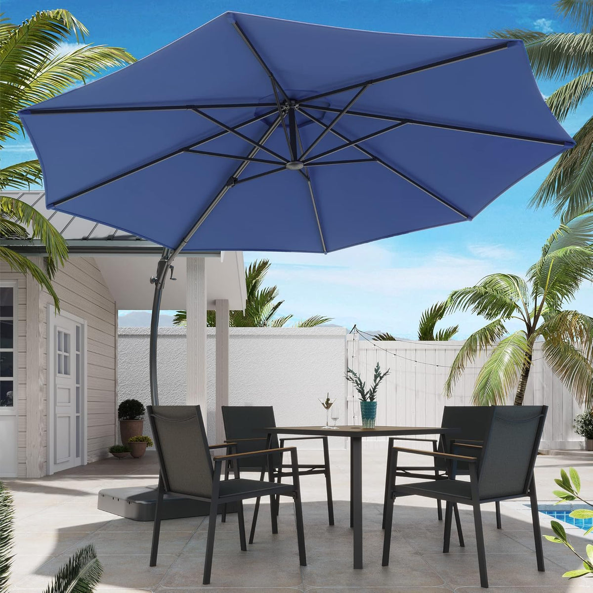 LAUSAINT HOME 11 FT Beige Curvy Cantilever Patio Umbrella With Base