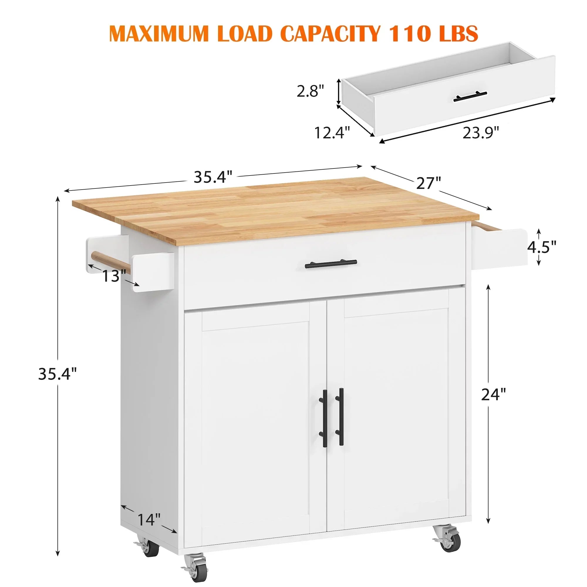 SogesHome Kitchen Island With Hidden Cabinets, Sliding Drawers And Adjustable Shelves