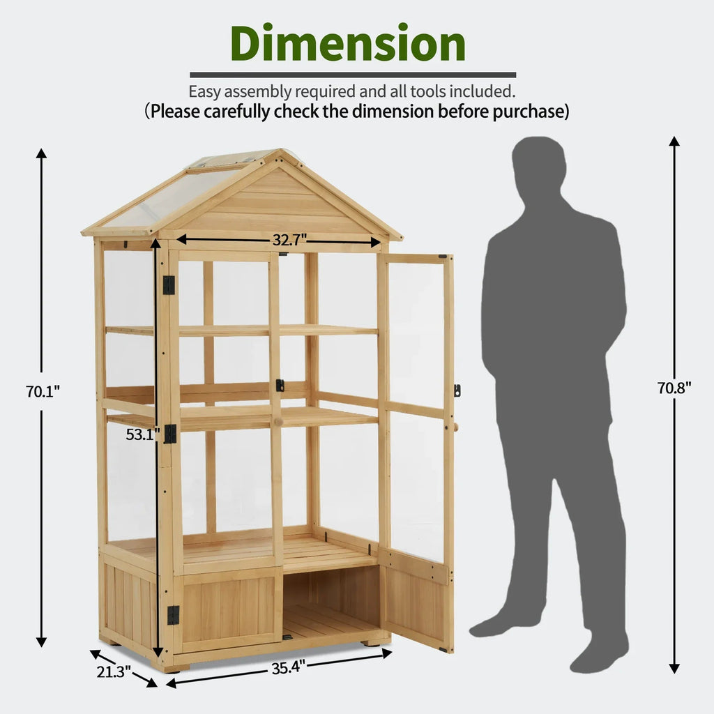 MCombo Cold Frame Greenhouse Cabinet, 3 Tier, 35.4" x 21.3" x 70.1", Fir Wood - 0847