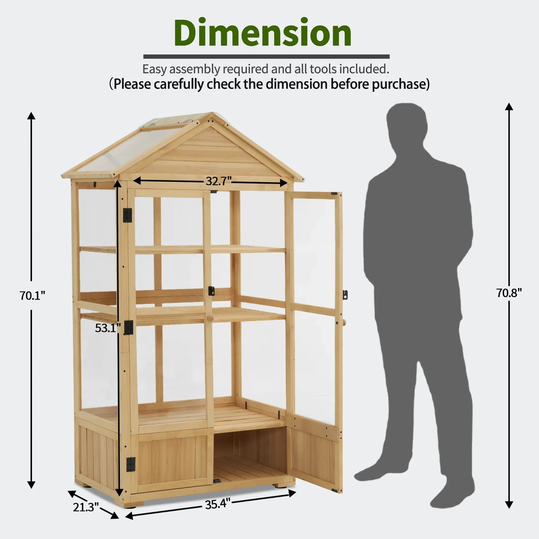 MCombo Cold Frame Greenhouse Cabinet, 3 Tier, 35.4" x 21.3" x 70.1", Fir Wood - 0847