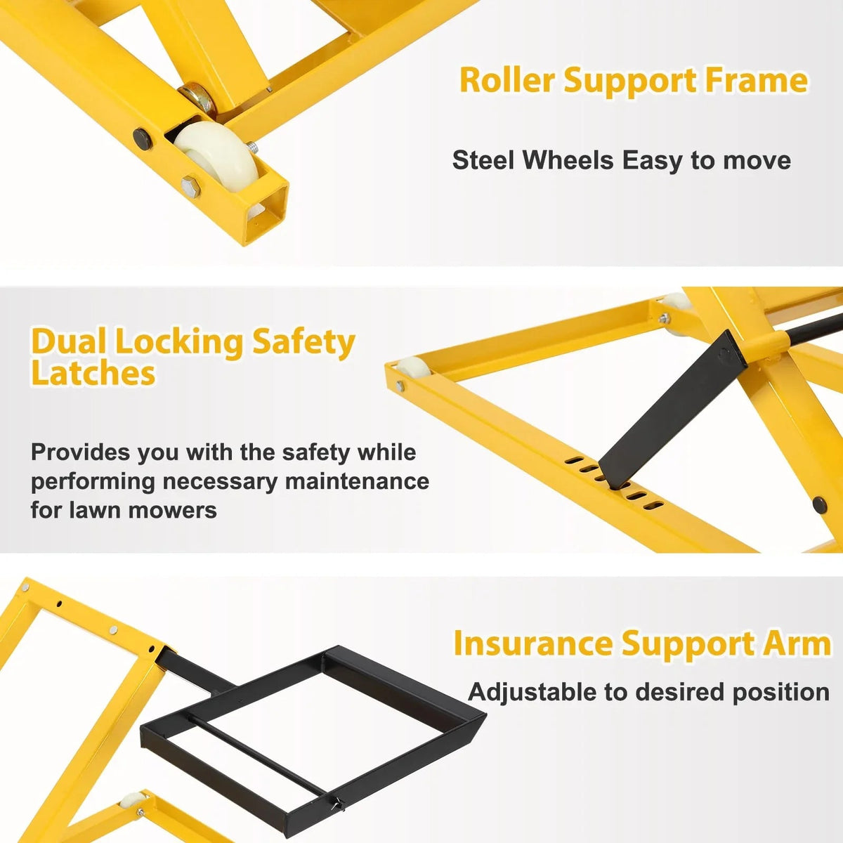 Lawn Mower Lift With Hydraulic Jack, 26 Inches, 500 LBS Capacity, Yellow - PHO_13L5VR2X2L