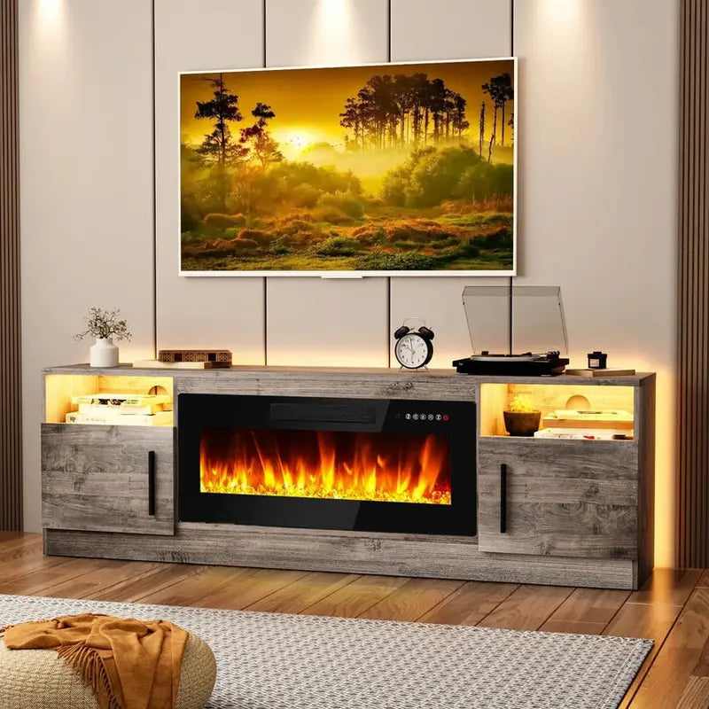 Bossin 70in Fireplace TV Stand With 16-Color LED Lighting