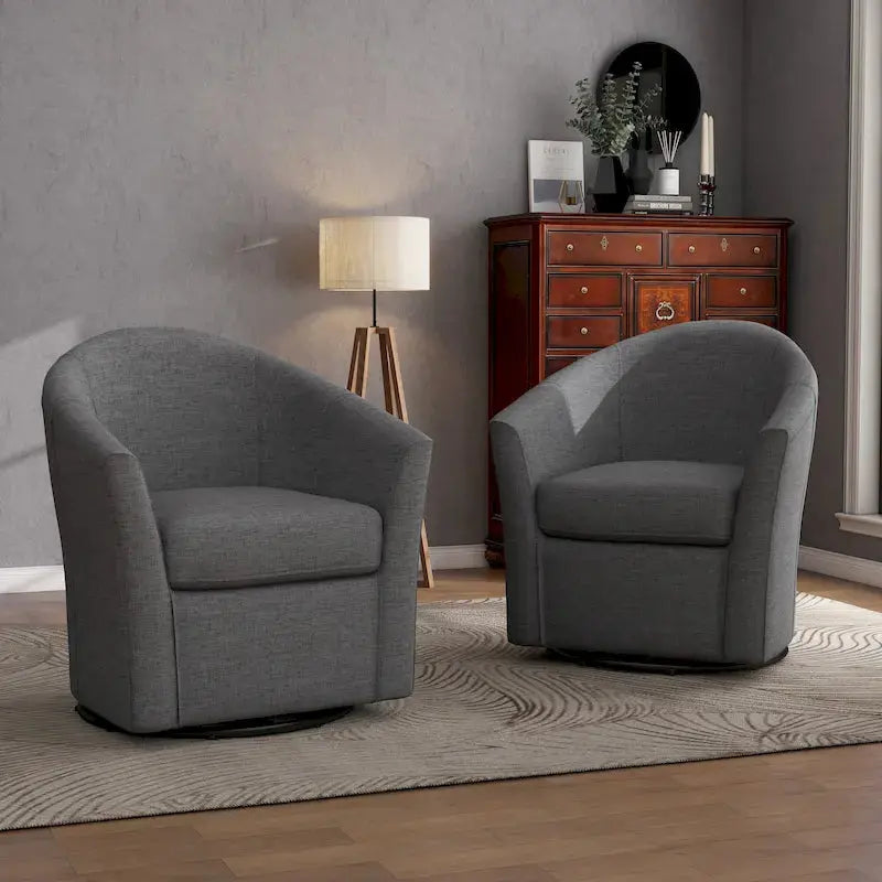 Set Of 2 Modern Swivel Barrel Chairs With 360-Degree Rotation