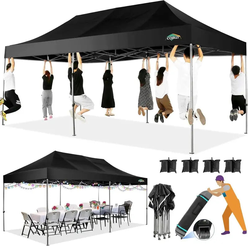 COBIZI 10x20 ft Commercial Pop-Up Canopy Tent With 6 Sidewalls And Roller Bag