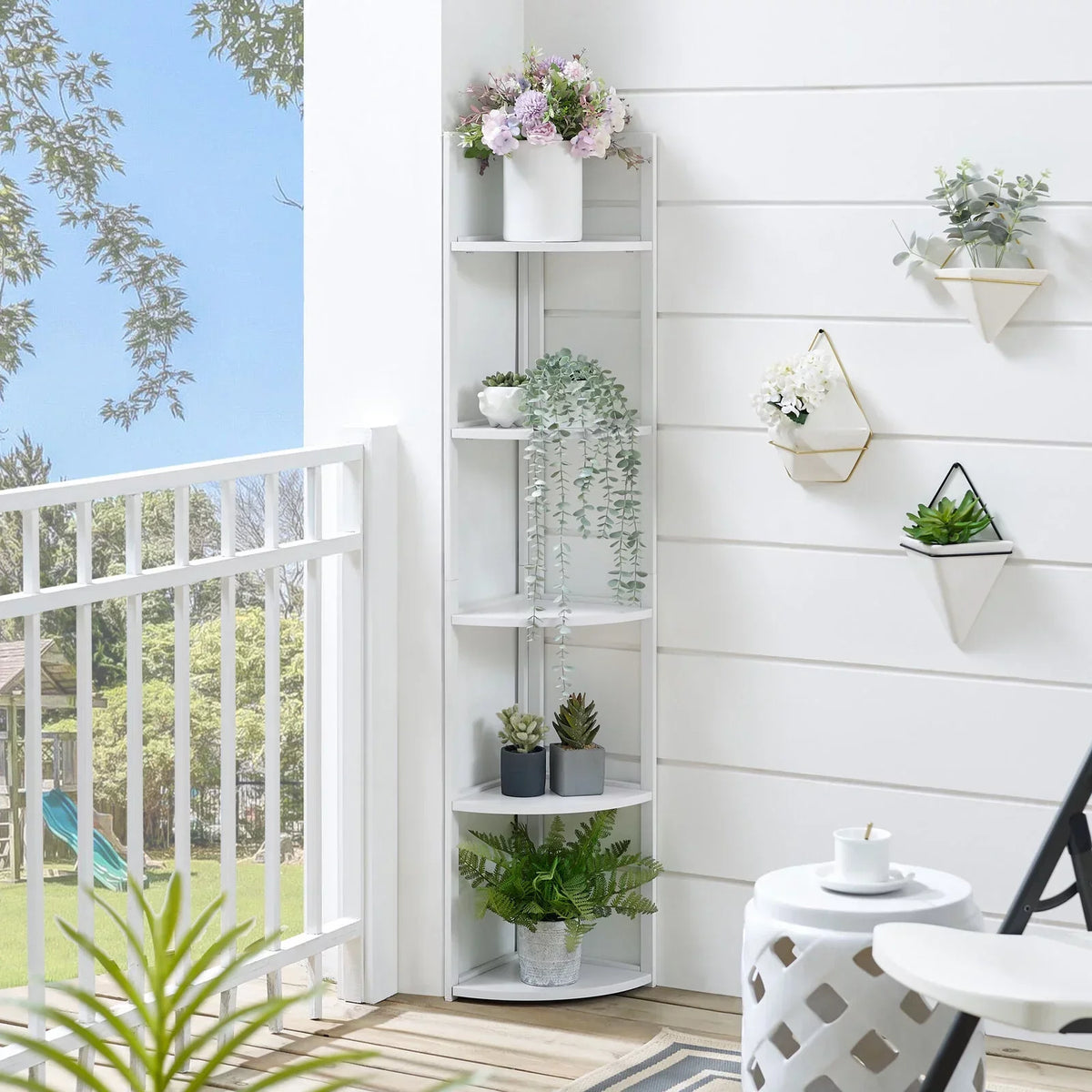 SWAREY 5 Tier Corner Bookcase Plant Stand Storage Shelf White